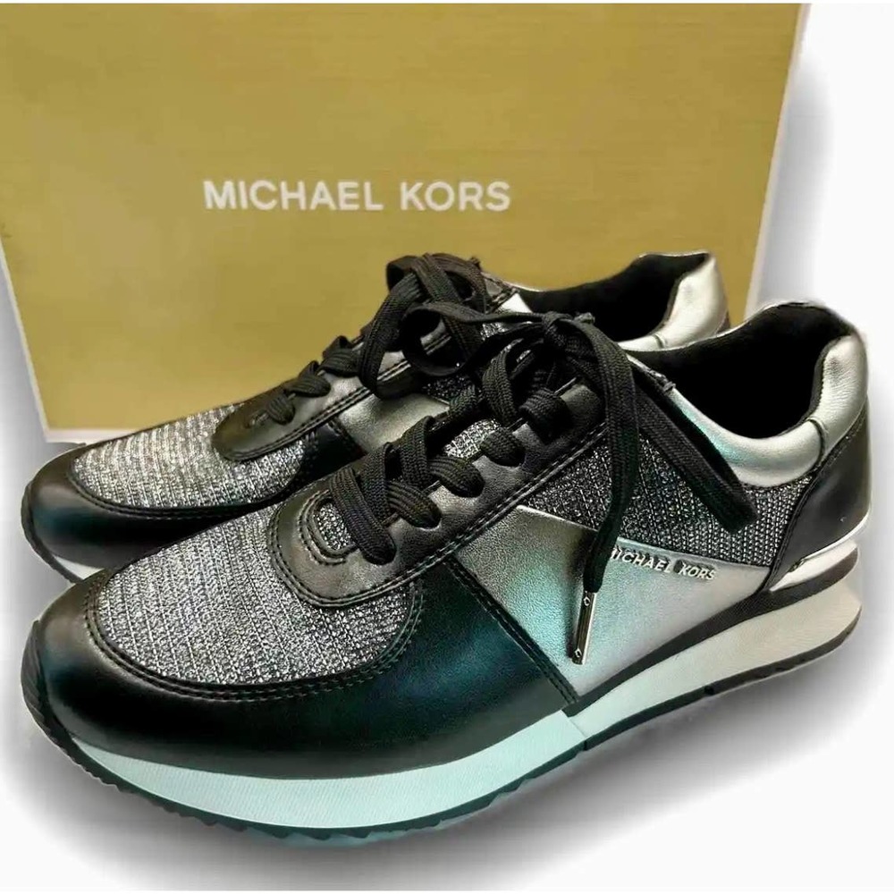 Michael Kors Allie Trainer Sneakers Black Silver Metallic Women’s Size 8.5 BNIB